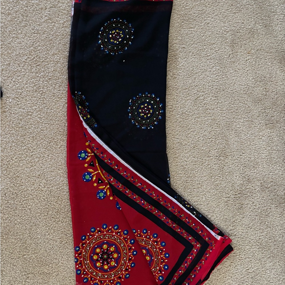 Embellished Black and Red Sari